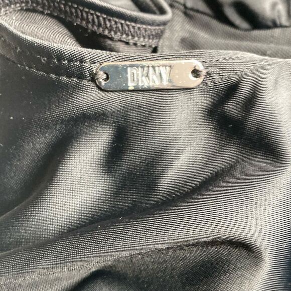 DKNY Mesh Side Shirred One Piece Swimsuit, Black Workout bathing suit - Picture 9 of 12